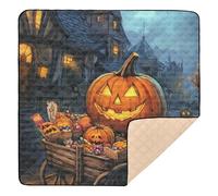 Halloween Pumpkin Cart Trick Or Treat Cute Foldable Baby Play Mat for Indoor Outdoor 1-Piecing Tummy Time & Crawling Mat for Babies Infants Toddlers, 50'' x 50''