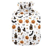 Halloween Pumpkin Castle White Hot Water Bottle with Cover for Pain Relief Hot Water Bag for Women, 2L