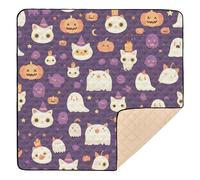 Halloween Pumpkin Cat Soft Foam Baby Playmat for Indoor Outdoor Water Resistant Baby Play Tummy Time Mat for Baby Toddler Infant, 50'' x 50''