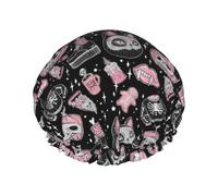 Halloween Pumpkin Cat Women Luxury Shower Cap,Double Layer Protective Elastic Reusable Adjustable Shower Cap
