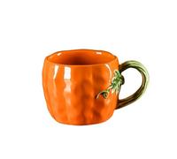 Halloween Pumpkin Coffee Mug, Ceramic Drink Cup with Green Vine Handle for Tea Time and Autumn Table Styling Accent Pumpkin Ceramic Mug Coffee Fall Autumn Cup Halloween Thanksgiving Cocoa Cider Drink