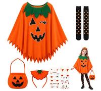 Halloween Pumpkin Costume Children, Pack of 14 Halloween Costumes for | Includes a bat cape, tights, an eye mask, bat design jewellery and stickers