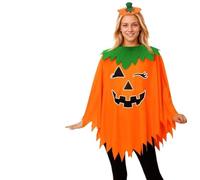 Halloween Pumpkin Costume for Women Kids,Glow in the Dark Pumpkin Poncho with Headband,Funny Halloween Cosplay Clothes