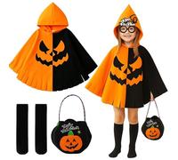 Halloween Pumpkin Costume,Halloween Costumes for Kids,4 Pcs Kids Costumes with Pumpkin Cloak Socks Glasses Bags,Girls Boys Costume for Carnival