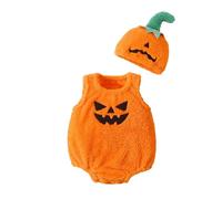 Halloween Pumpkin Costume Set, Infant Toddler Halloween Cosplay Cutie Plush Costume Party Favor with Baby Hat (Yellow, 0-3 Months)