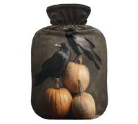 Halloween Pumpkin Crow Black Hot Water Bottle with Cover for Pain Relief Bed Warmer Hot Water for Women, 1L