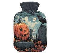 Halloween Pumpkin Crow Blue Hot Water Bottle with Cover for Pain Relief Heating Bottles for Cramps, 1L