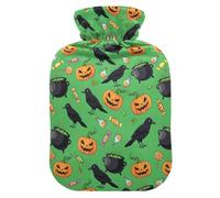 Halloween Pumpkin Crow Green Hot Water Bottle with Cover for Pain Relief Hot Bottle Water Bag for Menstrual Cramps, 1L