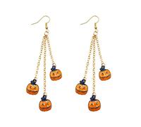 Halloween Pumpkin Dangle Earrings - Multi - Chain Smiling Jack - o'- Lantern Design, Festive Holiday Jewelry for Women, Spooky Party & Costume Accessory