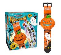 Halloween Pumpkin Digital Projection Watch,24 Halloween Images Kids Toy,Adjustable Time & Date Display,Cartoon Luminous Educational Gift for Boys Girls (1PC)