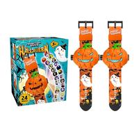 Halloween Pumpkin Digital Projection Watch,24 Halloween Images Kids Toy,Adjustable Time & Date Display,Cartoon Luminous Educational Gift for Boys Girls (2PC)