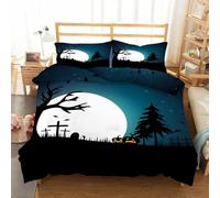 Halloween Pumpkin Double Duvet Cover Sets, Black Graveyard Bedding Microfiber with Zipper Closure, Comfortable Easy to Machine Wash and 2 Pillowcases, for Boys and Girls