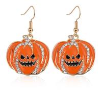 Halloween Pumpkin Earrings, Cute Rhinestone Pumpkin Dangle Drop Earring with Smiling Face Funny Halloween Jewelry for Women