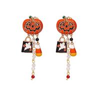 Halloween Pumpkin Earrings,Ghost Tassle Beads Drop Dangle Earrings,Pumpkin Ghost Earrings for Women,Pumpkin Statement Earrings,Halloween Earrings,Halloween Theme Jewelry