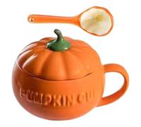 Halloween Pumpkin Face Mugs - Pumpkin Shaped Ceramic Mugs with Lid | Halloween Coffee Mug for Fall Decor, Cappuccino, Latte Cereal, Yogurt, Suitable
