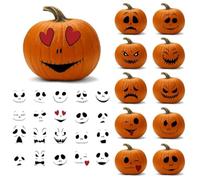 Halloween Pumpkin Faces Decorating Stickers, 8 Sheets Vinyl DIY Craft Art Wall Decals with Hundreds of Expressions, Waterproof for Glass Windows Ceramic Candles, Reusable