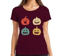 Halloween Pumpkin Faces Vintage Retro Grunge Pumpkin Face Women's T-Shirt, burgundy, XL