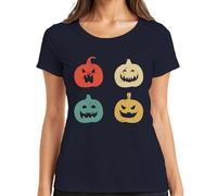Halloween Pumpkin Faces Vintage Retro Grunge Pumpkin Face Women's T-Shirt, navy, M