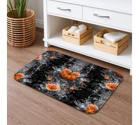 Halloween Pumpkin Floral Quick Dry Bath Mat, Black Orange Rose Absorbent Non Slip Shower Mat, Memory Foam Washable Bath Rugs for Bathroom Decor 16x24 Inch