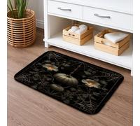 Halloween Pumpkin Floral Quick Dry Bath Mat, Vintage Black Spider Web Absorbent Non Slip Shower Mat, Flannel Washable Bath Rugs for Bathroom Decor 16x24 Inch