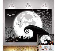 Halloween Pumpkin Full Moon Nightmare Before Christmas Party Decoration Photography Backdrop Baby Shower Birthday Photo Photo Studio Props (2.4x1.8m)