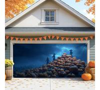 Halloween Pumpkin Garage Door Cover, Spooky Scarecrow Design Large Garage Door Decorations, Autumn Indoor and Outdoor Fall Party Background Decor 157x71 Inch