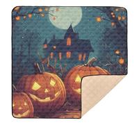Halloween Pumpkin Garland Party Cute Foldable Baby Activity Play Mat for Floor Lightweight Baby Crawling Mat for Babies Infants Toddlers, 50'' x 50''