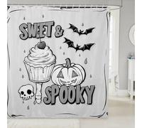 Halloween Pumpkin Ghost Bathroom Curtain,Happy Halloween Theme Bathroom Curtains 12 Hooks Suits for Bathtub,Sweet Ice Cream Bath Curtain for Kids Girls Boys,72" W x 72" L,Dark Grey White