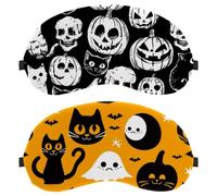 Halloween Pumpkin Ghost Black Cat Bat 2-Pack Light-Blocking Soft Breathable Blindfold Sleeping Masks