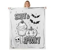 Halloween Pumpkin Ghost Blanket for Kids Girls Boys,Happy Halloween Theme Blankets for Bedroom Sofa Dorm Decor,Sweet Ice Cream Bed Couch Blanket,Queen (90 x 90 Inches),Dark Grey White