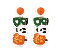 Halloween Pumpkin Ghost BOO Dangle Drop Earrings For Women Gold Plated Enamel Exaggerate Statement Orange Disc Stud Retro Big Spooky Grimace Earring Hypoallergenic Holiday Party Costume Jewelry