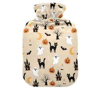 Halloween Pumpkin Ghost Cats Hot Water Bottle with Cover for Pain Relief Hot Water Bag for Women, 2L