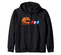 Halloween Pumpkin Ghost Chase Retro Gamer Humor Zip Hoodie
