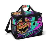 Halloween Pumpkin Ghost Neon Orange Yellow Camping Cooler Bag Insulated Beach Coolers Portable Leak Proof Bags with Shoulder Strap