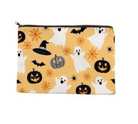 Halloween Pumpkin-Ghost Printed Canvas Storage Bag, Smooth-Zipper Makeup Pouch for Cosmetic Stationery Travel Organizer C