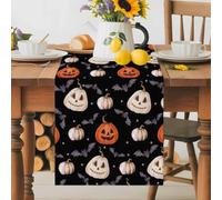 Halloween Pumpkin Ghost Scary Table Runner 72 Inches Long, Bats Seamless on Black Washable Table Runners Heat-Insulation Kitchen Dining Table Decorations for Home Party Decor 13x72in