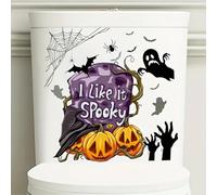 Halloween Pumpkin Ghost Toilet Cover Sticker Decals,Flower leaf bird Waterproof Toilet Lid Tank Seat Decals Cistern Self-Adhesive Bathroom Wall Sticker