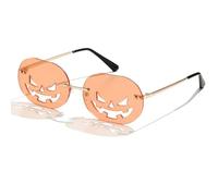 Halloween Pumpkin Glasses Trendy Retro Pumpkin Frameless Sunglasses Oval Hollow Pumpkin Shape Glasses Funny Party Eyewear for Photo Props