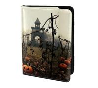 Halloween Pumpkin Graveyard Print 5.5 Inch Passport For Men And Women Lightweight Stylish Travel Document Wallet, Black, One Size