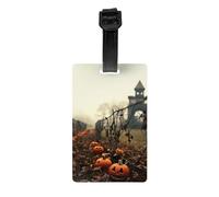 Halloween Pumpkin Graveyard Print Luggage Tags for Suitcases Waterproof Labels Set Travel Bag Easy-to-Identify
