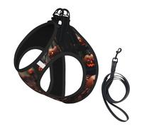 Halloween Pumpkin Graveyard Print Pet Leash Vest Soft Adjustable Step in Puppy Vest Outdoor Walking with Leash