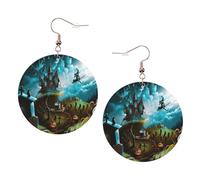 Halloween Pumpkin Graveyard Print Piercing Round Leather Earrings Set 1 Pair Stylish Leather Earrings Dangle Hoop For Women Jewelry Gifts