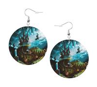 Halloween Pumpkin Graveyard Print Piercing Round Leather Earrings Set 1 Pair Stylish Leather Earrings Dangle Hoop For Women Jewelry Gifts