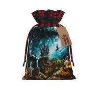 Halloween Pumpkin Graveyard Printed Christmas drawstring gift bags, cloth snack bags, suitable for candy, gifts, storage and Christmas parties
