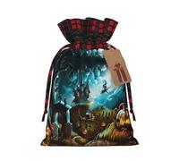Halloween Pumpkin Graveyard Printed Christmas drawstring gift bags, cloth snack bags, suitable for candy, gifts, storage and Christmas parties
