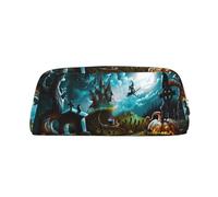 Halloween Pumpkin Graveyard Printing School Leather Zippered Fountain Ballpoint Rollerball Pens Pouch Pencils Case Holder for Pupil