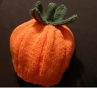 Halloween Pumpkin hat, with Leaves and Stalk. Hand Knitted Baby Hat 0-6months/6-12months.