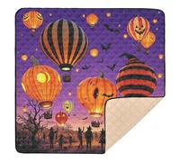 Halloween Pumpkin Hot Air Balloons Scene Soft Foam Baby Activity Play Mat for Floor Washable Activity Entertainment Mat for Babies Infants Toddlers, 50'' x 50''