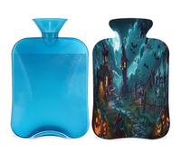 Halloween Pumpkin Hot Water Bottle with Cover, Witch Castle Pumpkin 2L Hot Water Bag for Pain Relief, Neck Soft and Shoulder, Hand Feet Warmer, Hot and Cold Compress for Adult Kids