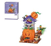 Halloween Pumpkin House Building Blocks Set with 2 Mini Figures, 762Pcs Modular House Architecture Townhouse Construction Sets, Construction Toy Gifts for Kids Adult, NOT Compatible with Lego